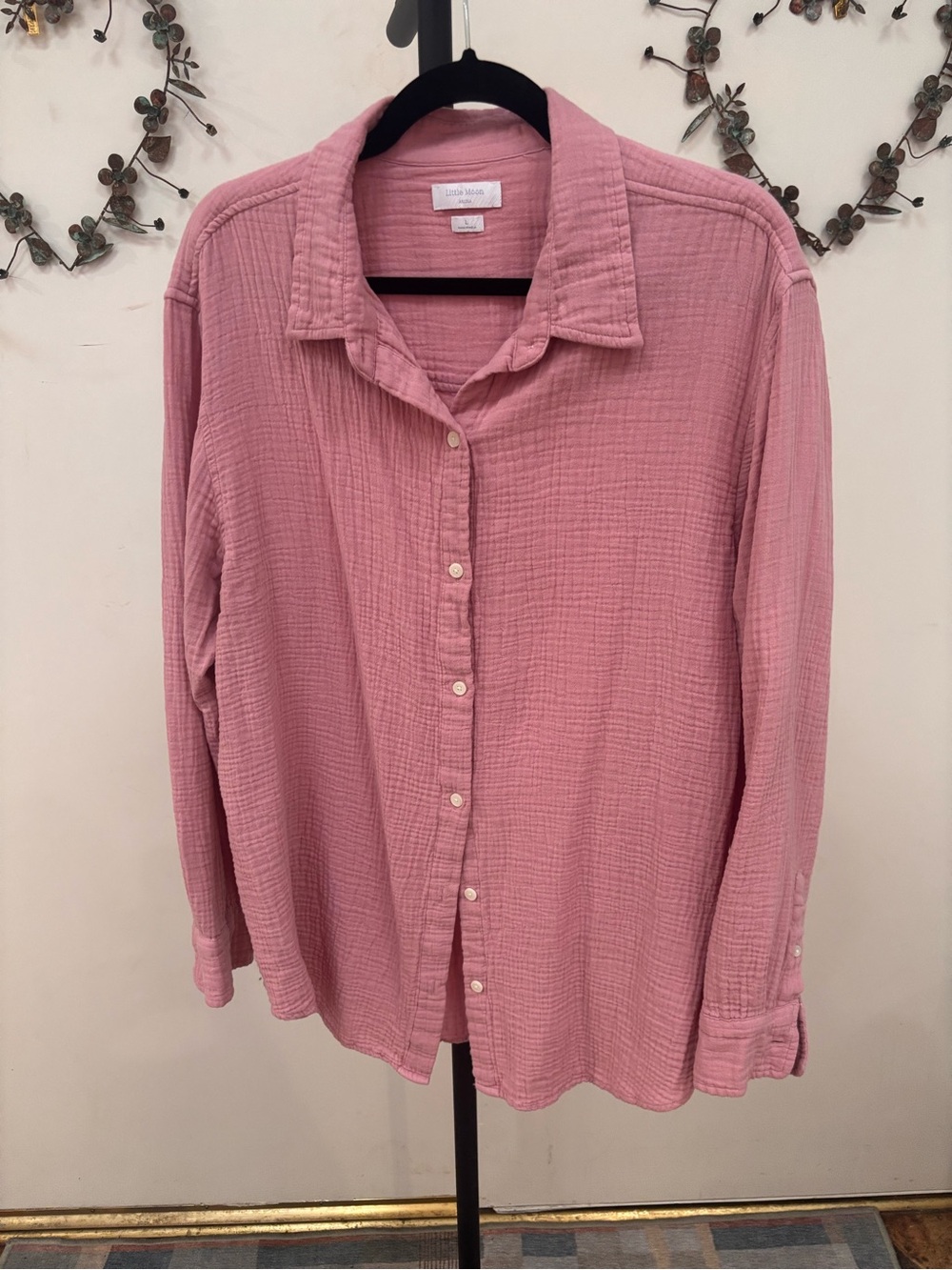 Aritzia Little Moon Pink Sail Cotton Gauze Button-Down Shirt